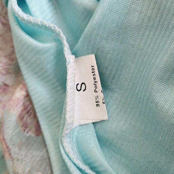 Floral Sheer Bell Sleeve Pleated Blouse Rose Pastel fairy‎ Small Romantic - Picture 15 of 16